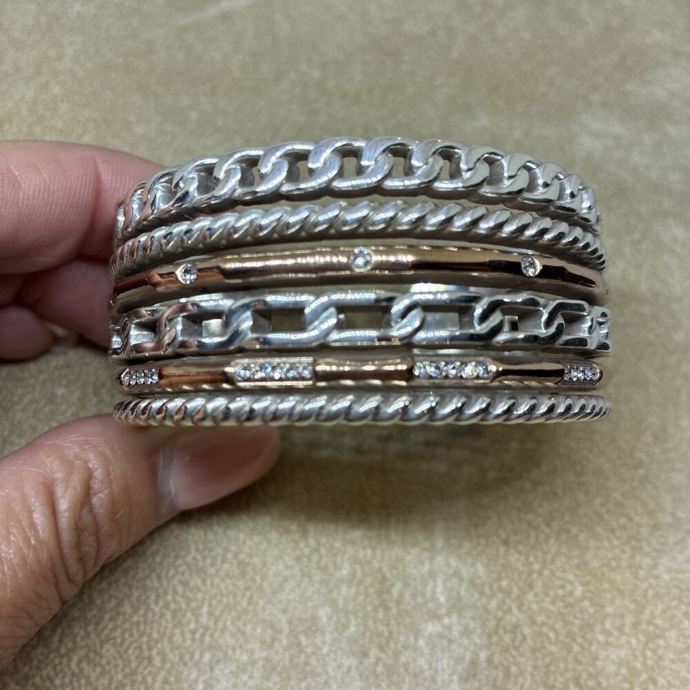 Brighton Wide Cuff Double Hinged Multilayered LOOK Bracelet Silver & Gold Plated